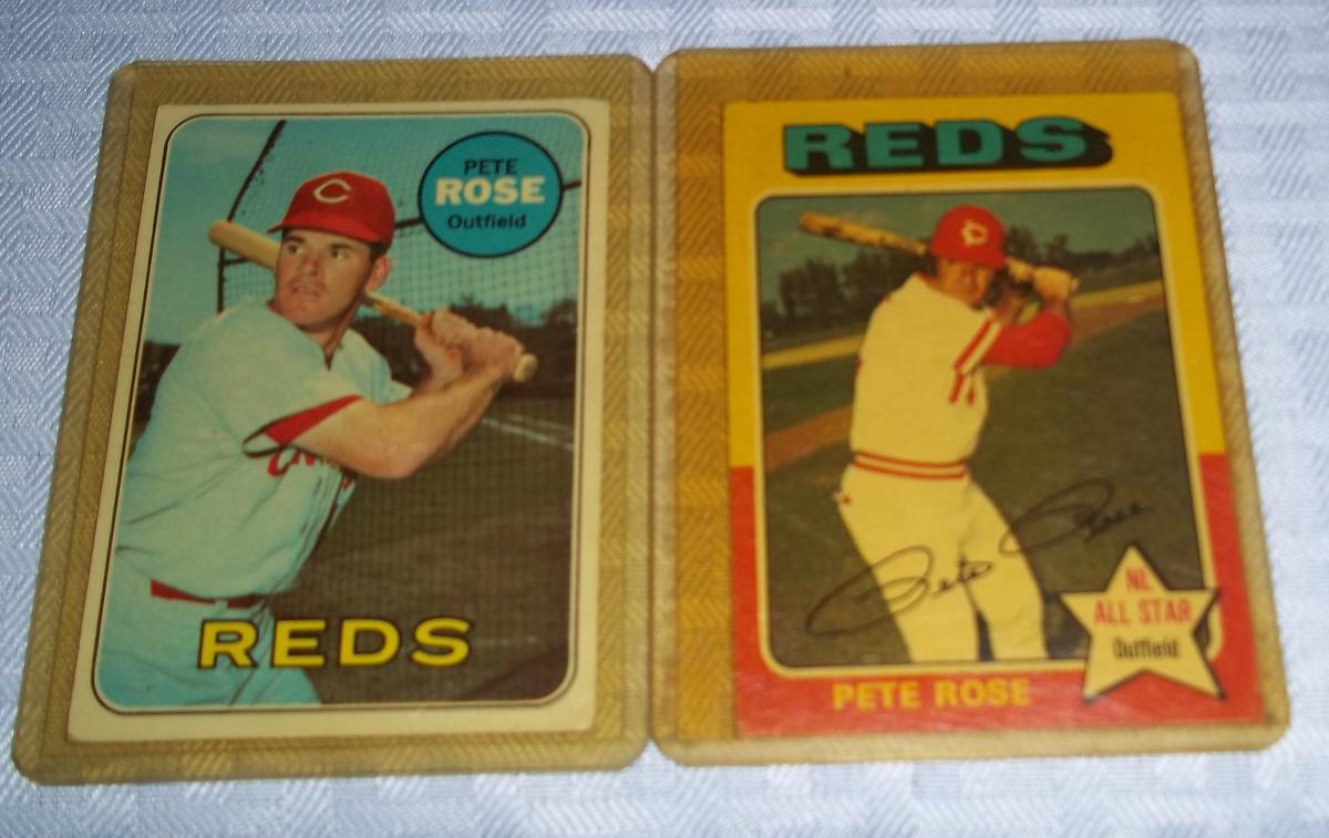 1968 & 1975 Topps Baseball Card Pair Pete Rose Reds