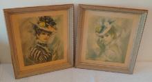 2 Victorian Ladies Old Vintage Framed Art Print Lot 1962 Donald Art Company Strevens 12x14