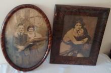 2 Antique Picture Frame Lot Round Oval Oval 1800s? Early 1990s? B/W Family Portraits 16x21 & 15x21