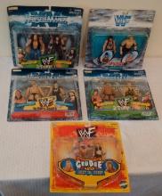5 Different 1990s WWF Jakks 2 Pack Tag Team Wrestling Figure Lot WWF WWE Owen Hart Rock Austin Sable