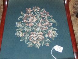 Set Of 6 Vtg Solid Mahogany Dining Room Chairs W/ Embroidered Seats