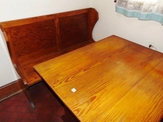 Vtg Knotted Pine Country Table & 2 Bench Seats
