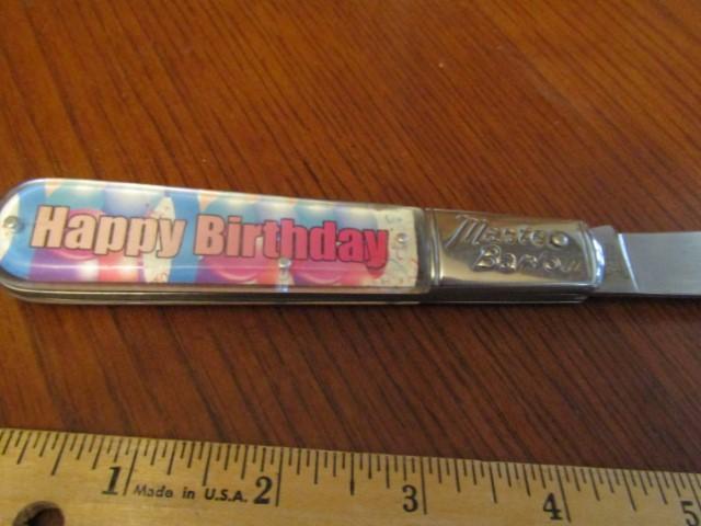 Vtg Master Barlow Pocket Knife W/ Happy Birthday Handle
