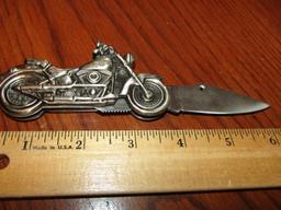 Stainless Steel Pocket Knife W/ Motorcycle Handle