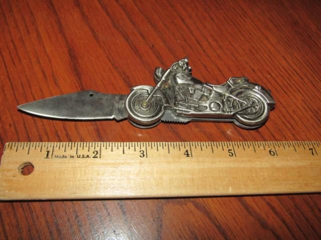 Stainless Steel Pocket Knife W/ Motorcycle Handle