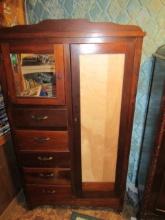 Antique Solid Wood Chifferobe W/ Wheels  (LOCAL PICK UP ONLY)