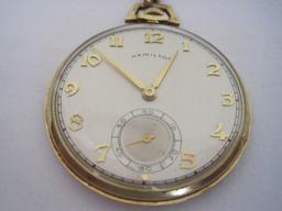 Hamilton 14k Gold Filled Pocket Watch w/ Second Hand & 1/20 12K.T.G.F. Fob
