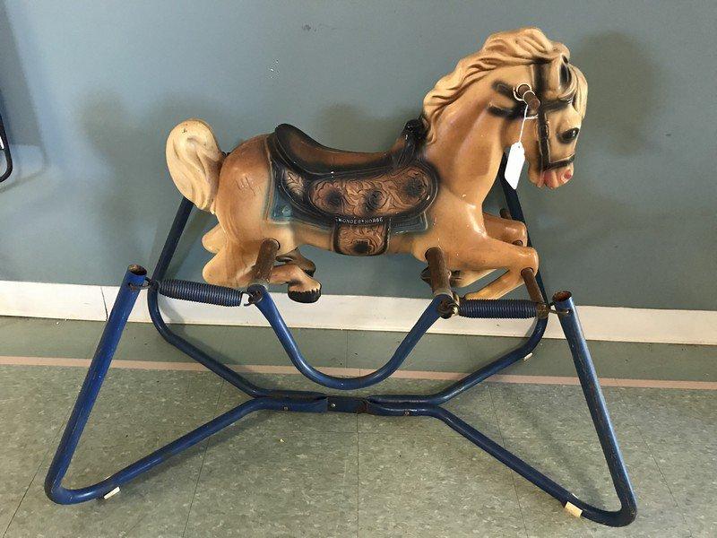 Vintage 1950's-1960's Wonder Horse Bouncing Child's Horse on Blue Metal Frame
