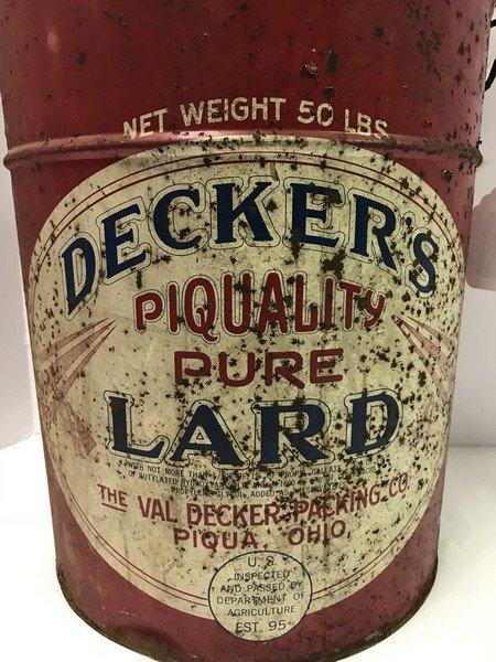 Vintage Deckers Piquality Pure Lard Container