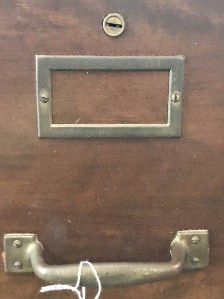 Vintage Wooden File Cabinet, 2137AFA on Top, Metal Handle Pulls