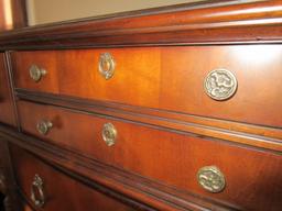 Foxtrot Dark Wood 4 Over 5 Standing Cabinet Drawer Ornate Brass Pulls, 2 Lock Escutcheons