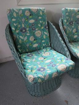 Pair Wicker Mid Century Modern Chairs w/Cushions
