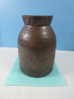 Early Pottery Storage Crock Vessel w/Flared Rim- 9 1/2"H, Top 4 3/4"