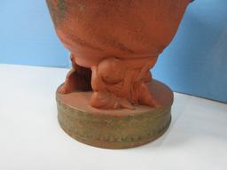 Pair Japanese Terra Cotta Red Yixing Type Molded 12" Vase Supported by 3 Figures on Low