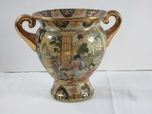 Satsuma Hand Painted Semi Porcelain 6" Double Handle Vase Beautiful Adorned Oriental Gilt