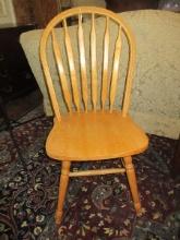 Natural Solid Oak Arched Arrow Back Chair Ring Turned Legs