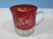 Antique Ruby Flash 3" Cup Etched Atlanta 1895 Baby Cup