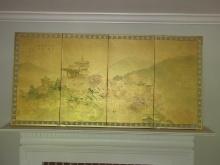 Grandiose Chinoiserie Byobu 4 Panel Wall D‚cor Pagoda Mountain Village Landscape Artwork