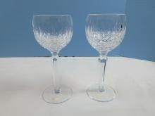 Pair Waterford Crystal Colleen Pattern 7 1/2" Hock Wine Faceted Stems- Retail $139.90