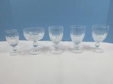5 Waterford Crystal Colleen Pattern 3 7/8" Port Wine Short Stems, 4 3/8" Champagne/Tall