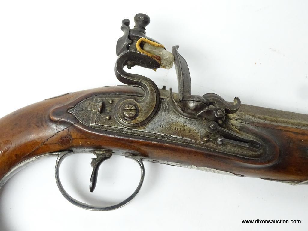 (SC) PAIR OF FLINTLOCK DUELING PISTOLS. SIGNED "KNUBLEY" ON THE BREECH IN FRONT OF THE HAMMER.
