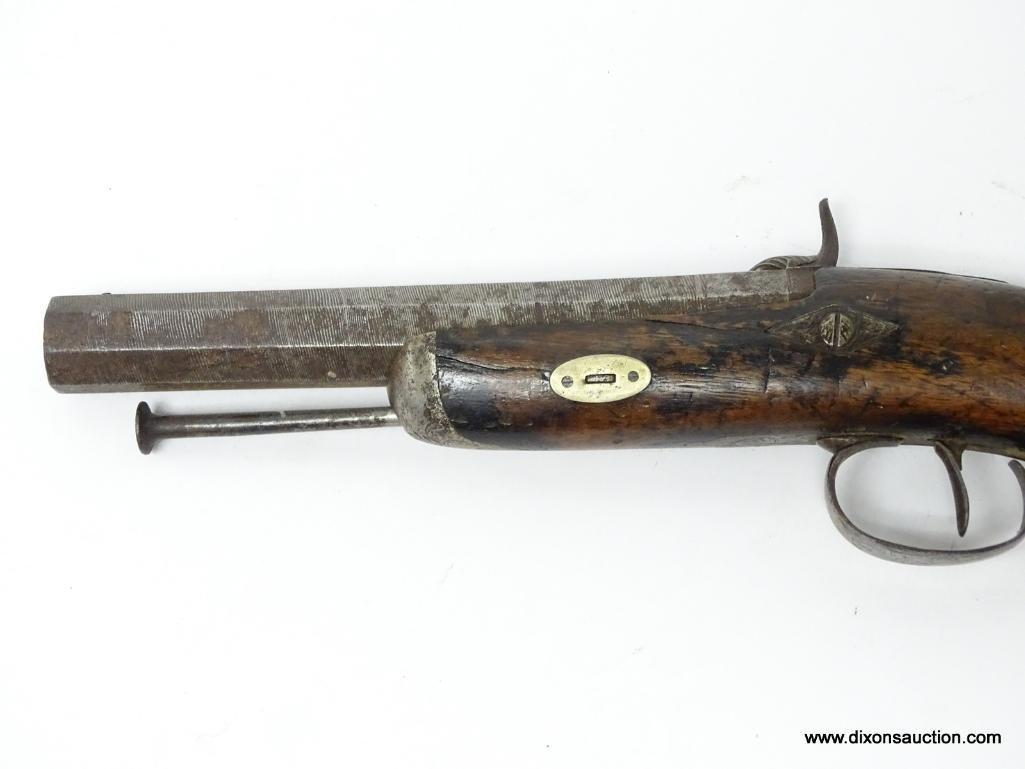 (SC) MATCHED PAIR OF PERCUSSION DUELING PISTOLS (BELGIAN). 12.5" LONG. OCTAGON BARREL. CHECKERED