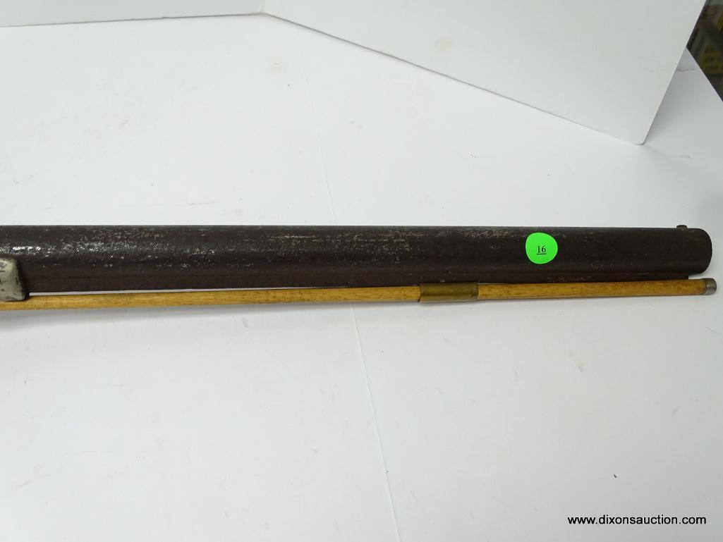 (SC) PERCUSSION LONG RIFLE. CONVERSION FROM FLINTLOCK. 43.25" LONG. .45 CAL. BRASS BUTT PLATE AND