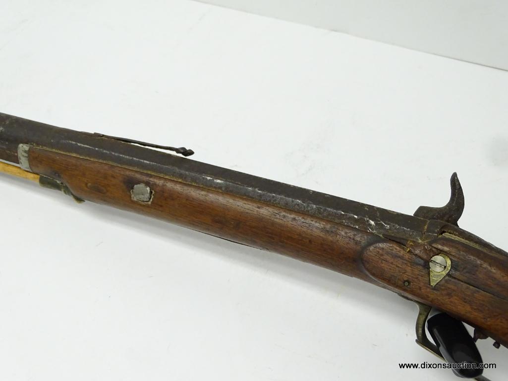(SC) PERCUSSION LONG RIFLE. CONVERSION FROM FLINTLOCK. 43.25" LONG. .45 CAL. BRASS BUTT PLATE AND