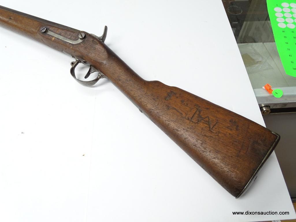 (SC) HARPERS FERRY 1848 PERCUSSION CAP RIFLE. 47.5" LONG. 20MM BORE. CARVED WITH THE OWNER'S NAME