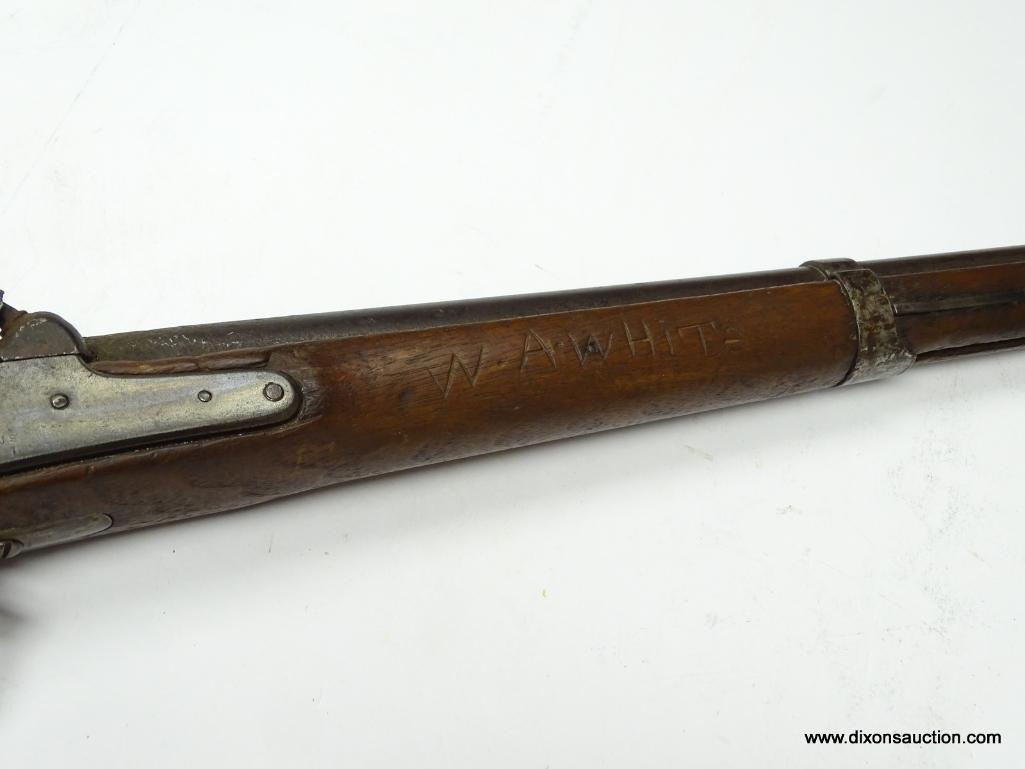 (SC) HARPERS FERRY 1848 PERCUSSION CAP RIFLE. 47.5" LONG. 20MM BORE. CARVED WITH THE OWNER'S NAME