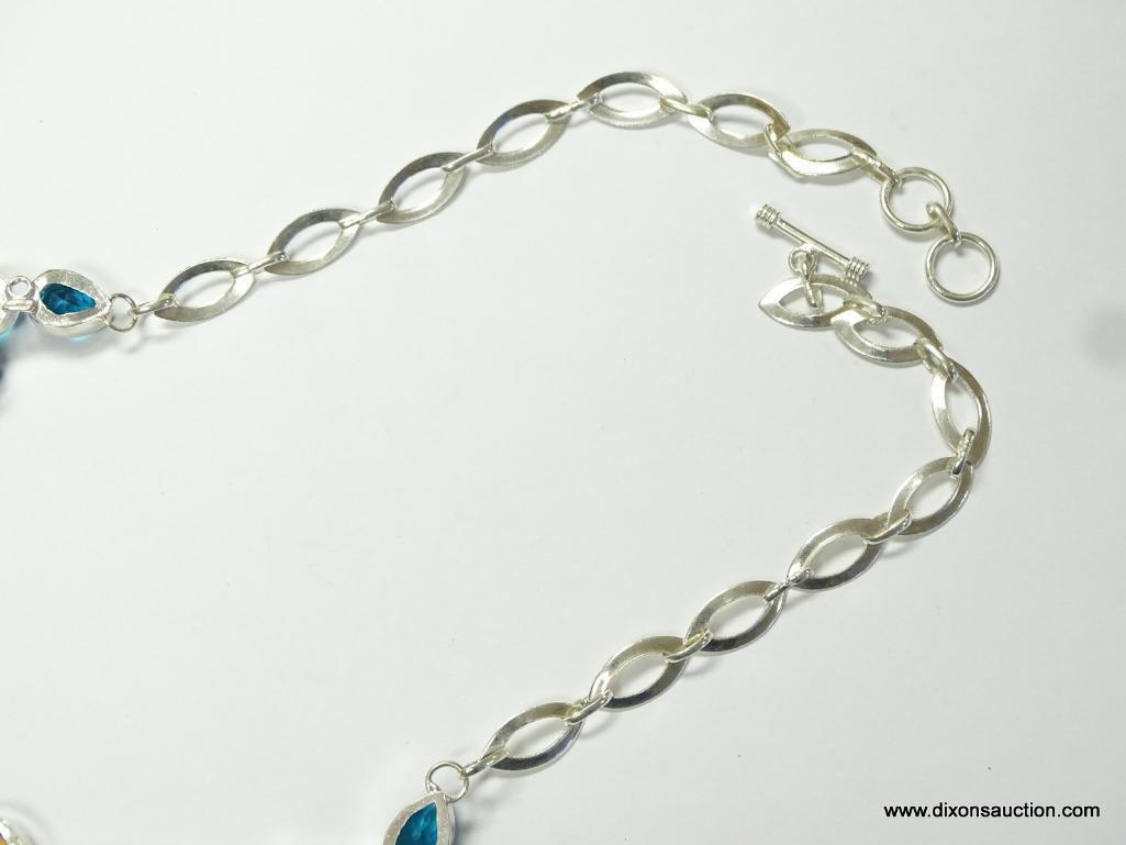 18''-19'' .925 STERLING SILVER STAMPED AMAZING DESIGNER LONDON BLUE FACETED QUARTZ WITH BEAUTIFUL