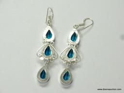 .925 STERLING SILVER 2/8'' GORGEOUS FACETED LONDON BLUE EARRINGS (RETAIL $69.00)