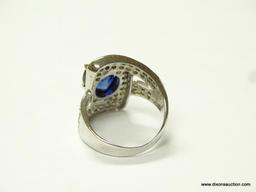 .925 STERLING SILVER GORGEOUS AAA KASHMIR BLUE OVAL SAPPHIRE, ROUND DIAMOND CUT GENUINE WHITE