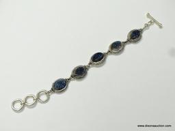 .925 STERLING SILVER 7''-8'' GORGEOUS HEAVY TITANIUM WINDOW DRUZY DETAILED BRACELET WITH A TOGGLE