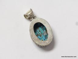 .925 STERLING SILVER STAMPED 1.5 AMAZING COPPER BLUE LARGE TURQUOISE PENDANT (RETAIL $79.00)