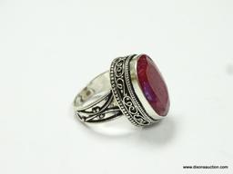 .925 STERLING SILVER GORGEOUS LARGE DETAILED AFRICAN FACETED RED RUBY RING SIZE 7.75 (RETAIL $79.00)