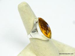 .925 STERLING SILVER TOP QUALITY HEAVY FACETED AAA GOLDEN CITRINE RING SIZE 7.5