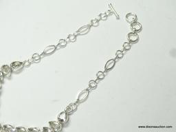 .925 STERLING SILVER STAMPED 18'' GORGEOUS FACETED DESIGNER WHITE TOPAZ NECKLACE WITH TOGGLE CLASP