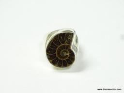 .925 STERLING SILVER HENRY AMMONITE FOSSIL RING SIZE 8 (RETAIL $79.00)