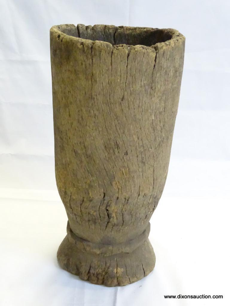 MORTAR, CARVED HARD WOOD, APPROXIMATELY 19.5? MID 20TH CENTURY, ESTIMATED VALUE $30.00-$100.00