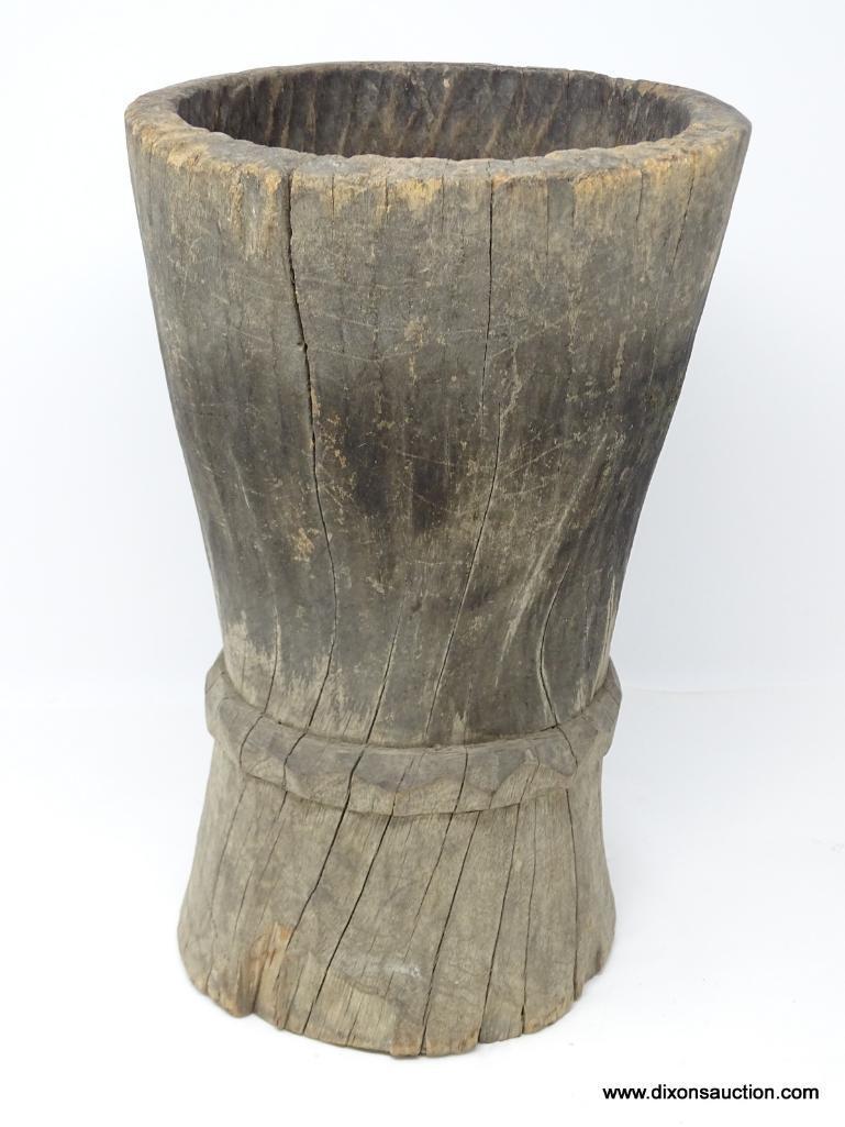 MORTAR, CARVED HARD WOOD APPROXIMATELY 13? H, MID 20TH CENTURY