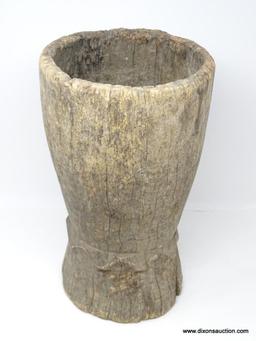 MORTAR, HARD WOOD CARVED APPROXIMATELY, 15? H, MID 20TH CENTURY