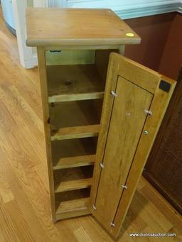 (LR) PINE CABINET; PINE CABINET WITH 5 SHELVES- GOOD FOR THAT NARROW PLACE YOU NEED TO FILL- 11 IN X