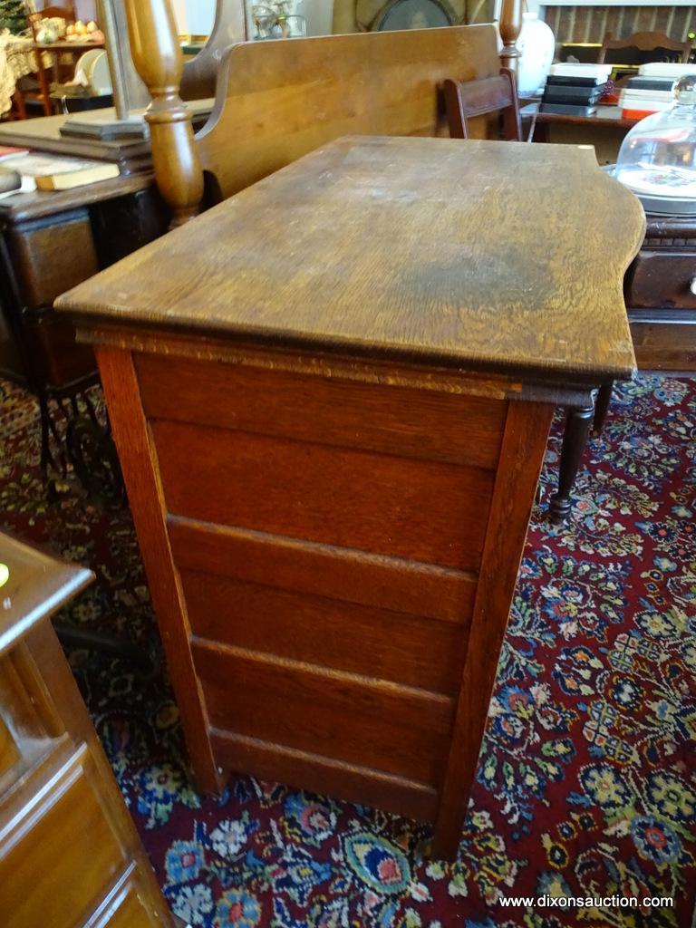 (LR) OAK WASH STAND; OAK WASH STAND WITH 2 TOP DRAWERS WITH METAL BAT WING PULLS, HAS 2 LOWER