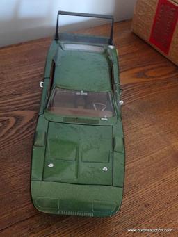 (LR) DODGE CHARGER DAYTONA 1969 MODEL CAR; 1969 DODGE DAYTONA CHARGER GREEN IN 1:18 SCALE BY AUTO