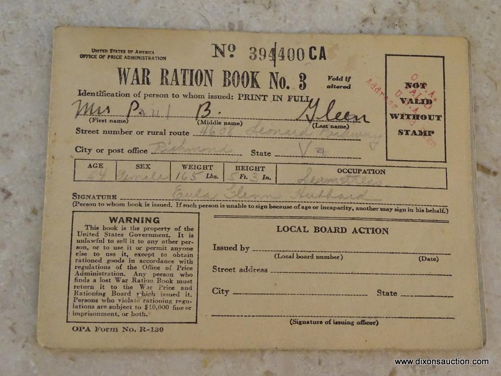 SET OF WAR RATION BOOKS; COMPLETE SET OF WAR RATION BOOKS ONE-FOUR. ALL ISSUED TO MEMBERS OF THE