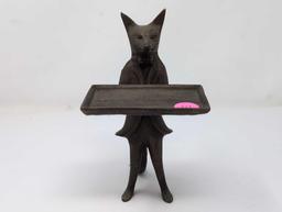 (FOYER) VINTAGE 1996 BRONZE STANDING FOX FIGURINE BUSINESS CARD HOLDER. IT MEASURES APPROX. 3-3/4"W