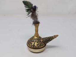 (FOYER) 2 PC. MINIATURE LOT TO INCLUDE A GOLD TONED INCENSE BURNER DETAILED WITH GOLD DRAGON AND