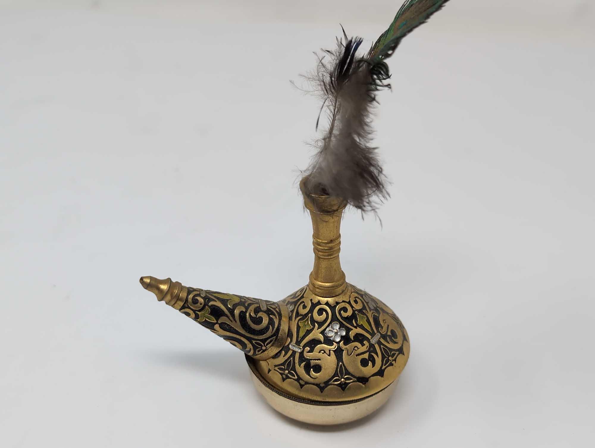 (FOYER) 2 PC. MINIATURE LOT TO INCLUDE A GOLD TONED INCENSE BURNER DETAILED WITH GOLD DRAGON AND