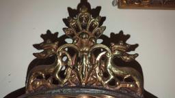 (FOY)ANTIQUE BRASS HALL TABLE MIRROR SET, MIRROR IS UNIQUELY BEVELED, THE BRASS FRAME IS HIGHLY